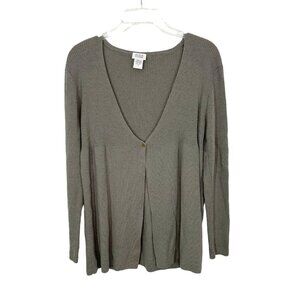 Eileen Fisher Gray 100% Wool one Button Cardigan Sweater Size M